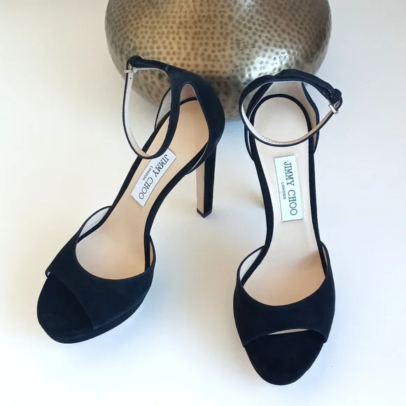 Jimmy Choo Black Suede Pattie Peep Toe Heels 39 (9) - Picture 7 of 16